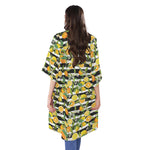 Orange And Lemon Striped Pattern Print Open Front Beach Cover Up