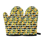 Orange And Lemon Striped Pattern Print Oven Mitts