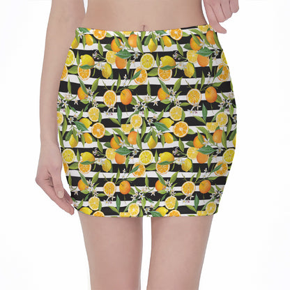 Orange And Lemon Striped Pattern Print Pencil Mini Skirt