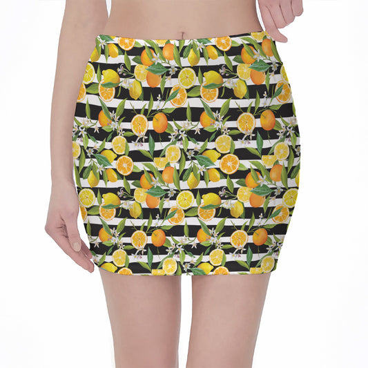 Orange And Lemon Striped Pattern Print Pencil Mini Skirt