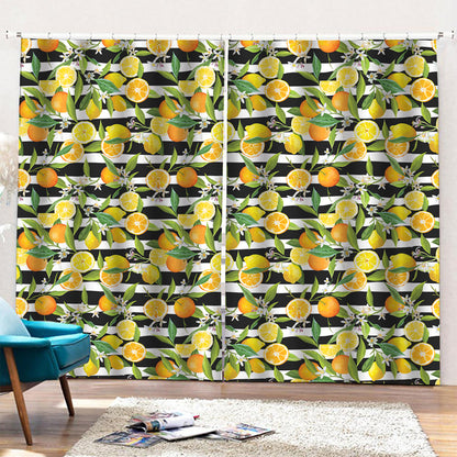 Orange And Lemon Striped Pattern Print Pencil Pleat Curtains