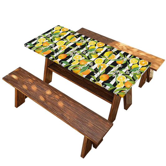 Orange And Lemon Striped Pattern Print Picnic Table Cover