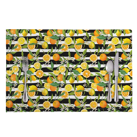 Orange And Lemon Striped Pattern Print Placemat