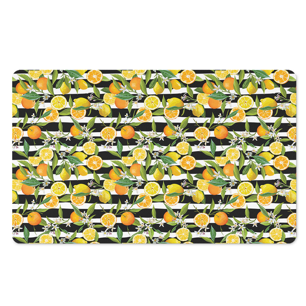 Orange And Lemon Striped Pattern Print Polyester Doormat