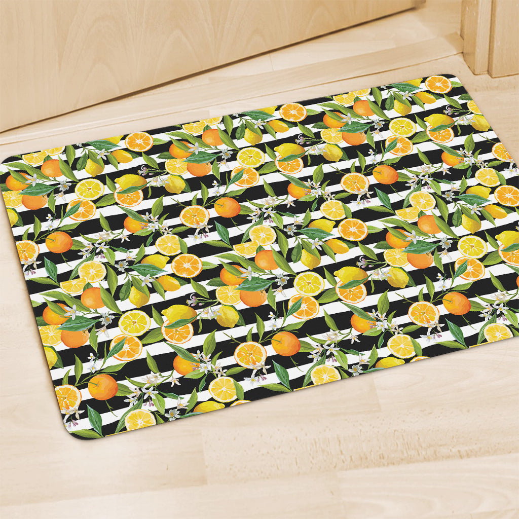 Orange And Lemon Striped Pattern Print Polyester Doormat