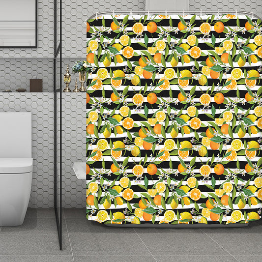 Orange And Lemon Striped Pattern Print Polyester Shower Curtain