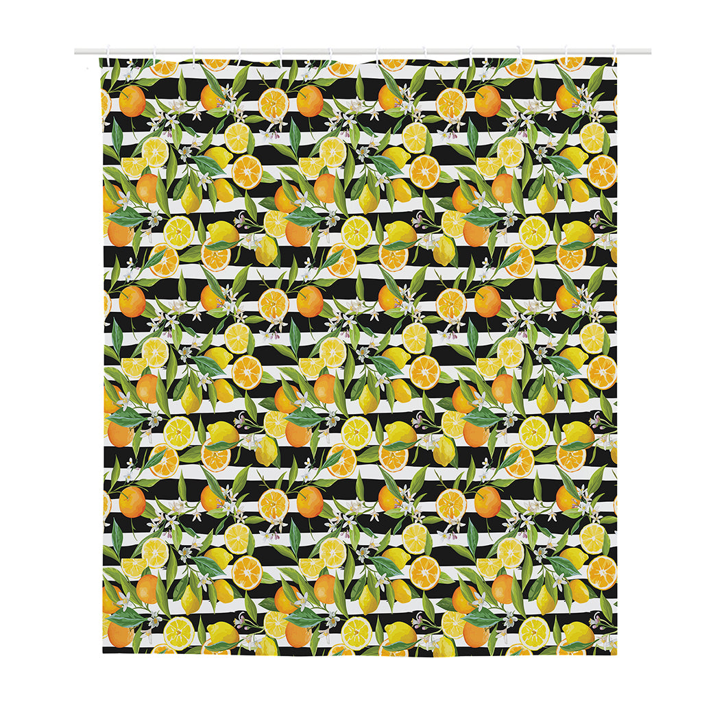 Orange And Lemon Striped Pattern Print Polyester Shower Curtain