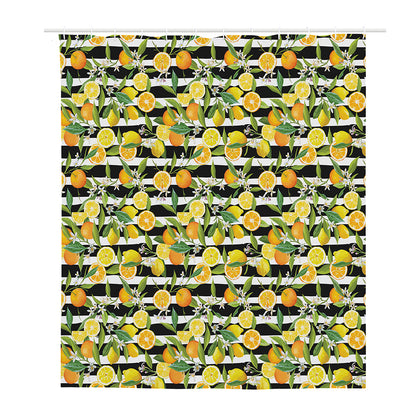 Orange And Lemon Striped Pattern Print Polyester Shower Curtain
