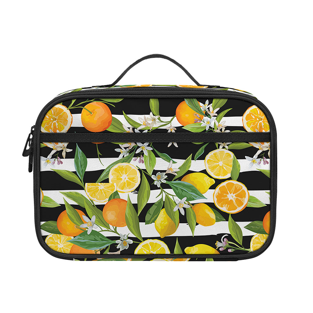 Orange And Lemon Striped Pattern Print Portable Lunch Bag