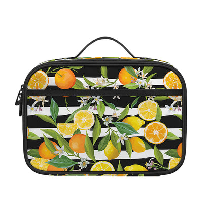 Orange And Lemon Striped Pattern Print Portable Lunch Bag