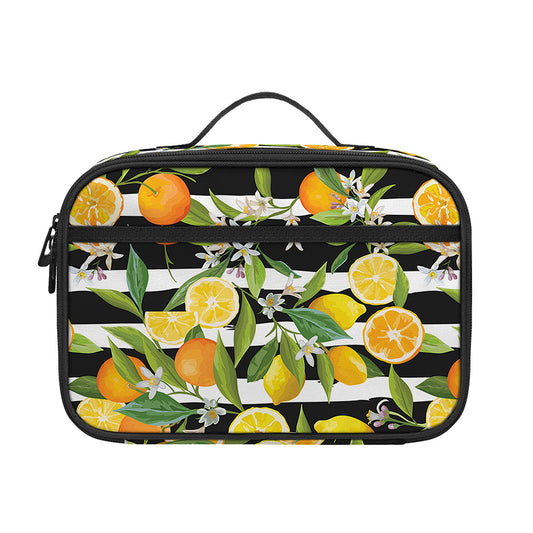 Orange And Lemon Striped Pattern Print Portable Lunch Bag