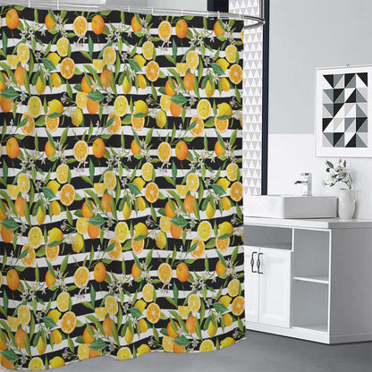 Orange And Lemon Striped Pattern Print Premium Shower Curtain