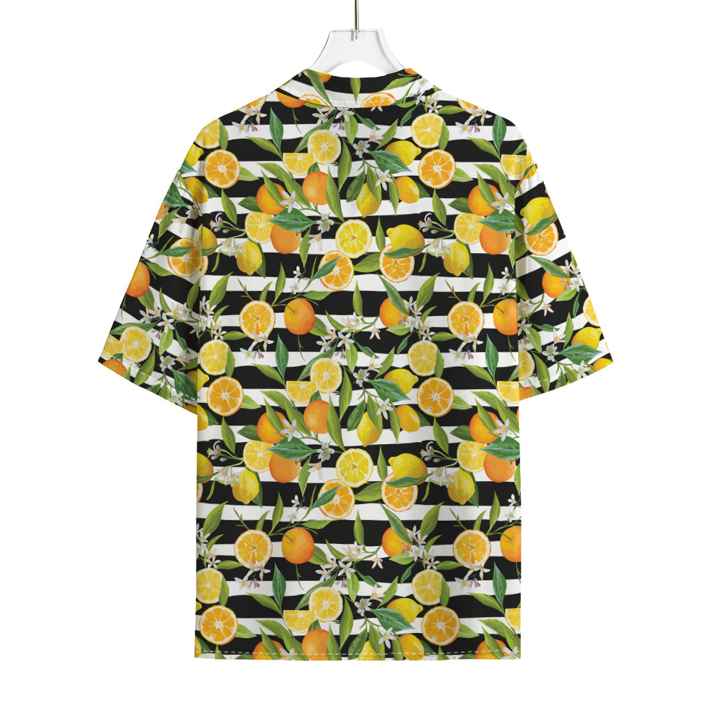Orange And Lemon Striped Pattern Print Rayon Hawaiian Shirt