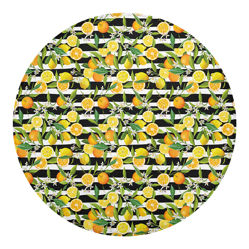 Orange And Lemon Striped Pattern Print Round Blanket