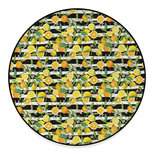 Orange And Lemon Striped Pattern Print Round Floor Mat
