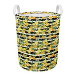 Orange And Lemon Striped Pattern Print Round Laundry Basket