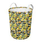 Orange And Lemon Striped Pattern Print Round Laundry Basket