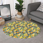 Orange And Lemon Striped Pattern Print Round Rug