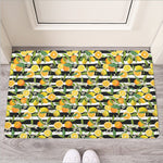 Orange And Lemon Striped Pattern Print Rubber Doormat
