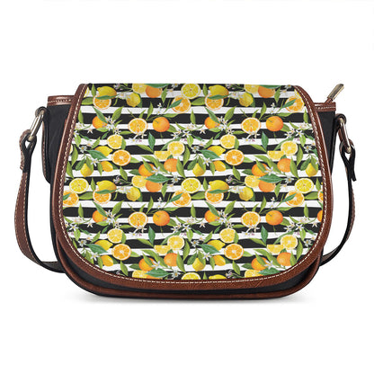 Orange And Lemon Striped Pattern Print Saddle Bag