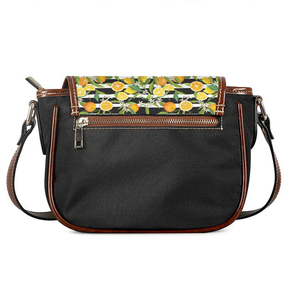 Orange And Lemon Striped Pattern Print Saddle Bag