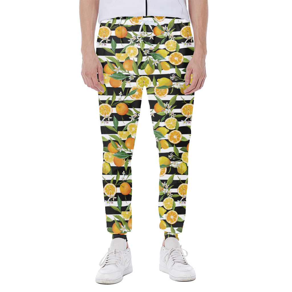 Orange And Lemon Striped Pattern Print Scuba Joggers