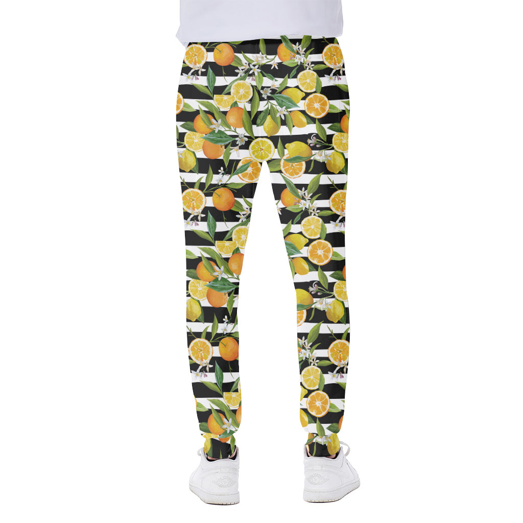 Orange And Lemon Striped Pattern Print Scuba Joggers