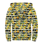 Orange And Lemon Striped Pattern Print Sherpa Lined Zip Up Hoodie