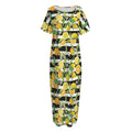 Orange And Lemon Striped Pattern Print Short Sleeve Long Nightdress