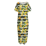 Orange And Lemon Striped Pattern Print Short Sleeve Long Nightdress