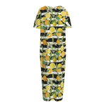 Orange And Lemon Striped Pattern Print Short Sleeve Long Nightdress