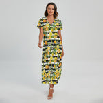 Orange And Lemon Striped Pattern Print Short Sleeve Maxi Dress