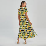 Orange And Lemon Striped Pattern Print Short Sleeve Maxi Dress