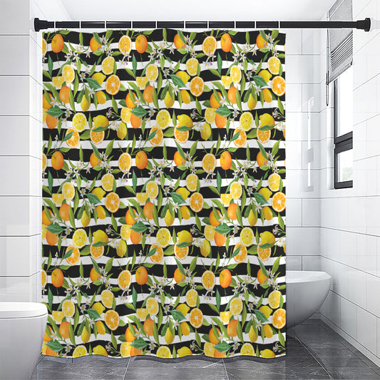 Orange And Lemon Striped Pattern Print Shower Curtain