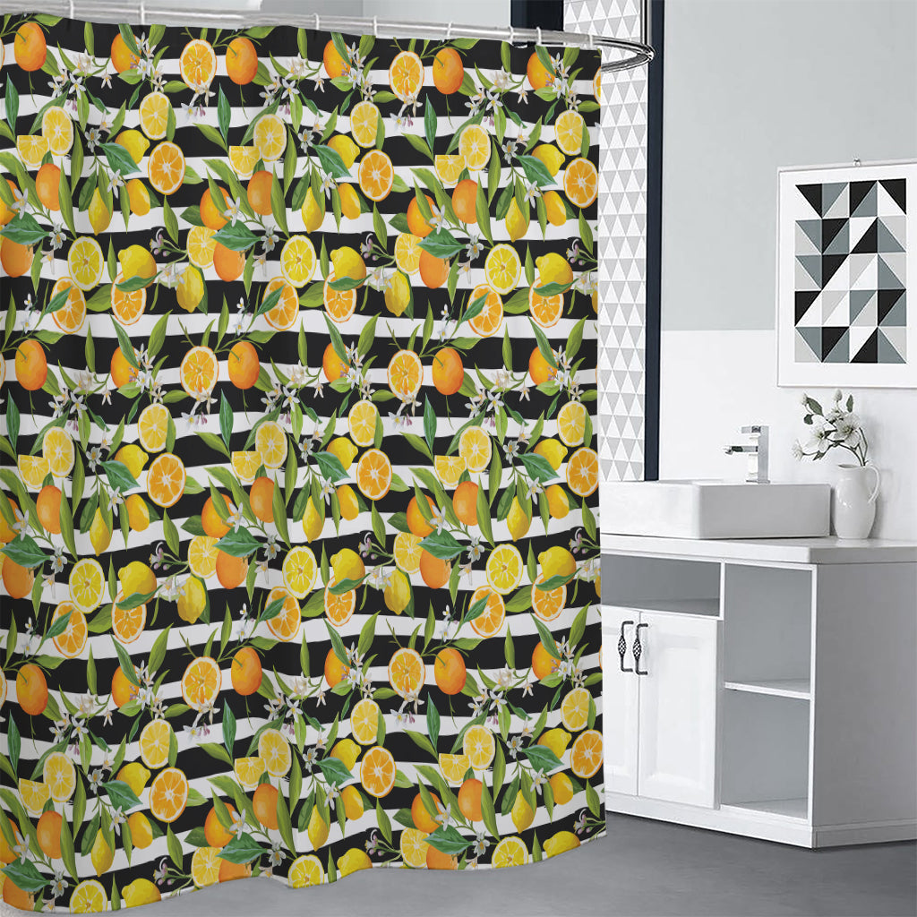 Orange And Lemon Striped Pattern Print Shower Curtain