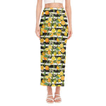 Orange And Lemon Striped Pattern Print Side Slit Maxi Skirt