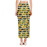 Orange And Lemon Striped Pattern Print Side Slit Maxi Skirt