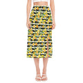 Orange And Lemon Striped Pattern Print Side Slit Midi Skirt