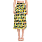 Orange And Lemon Striped Pattern Print Side Slit Midi Skirt