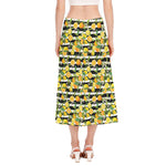 Orange And Lemon Striped Pattern Print Side Slit Midi Skirt