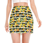 Orange And Lemon Striped Pattern Print Side Slit Mini Skirt