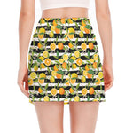 Orange And Lemon Striped Pattern Print Side Slit Mini Skirt