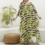 Orange And Lemon Striped Pattern Print Silk V-Neck Kaftan Dress