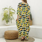 Orange And Lemon Striped Pattern Print Silk V-Neck Kaftan Dress