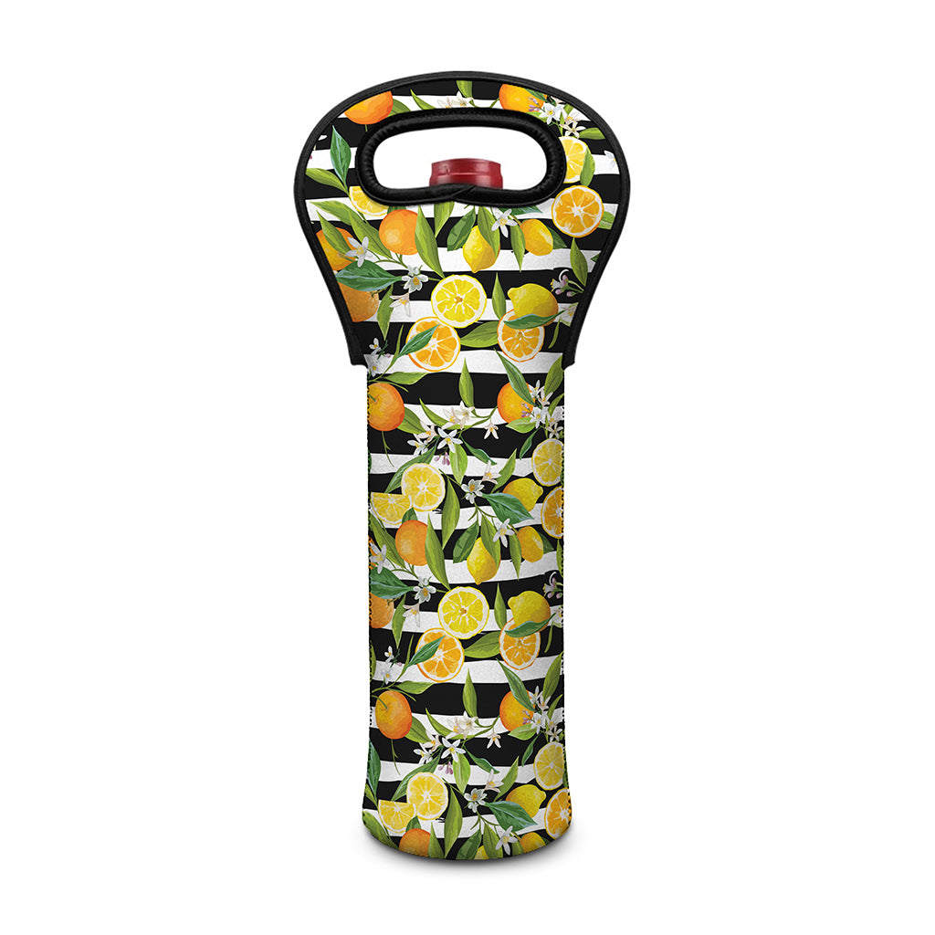 Orange And Lemon Striped Pattern Print Single Neoprene Wine Tote