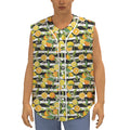 Orange And Lemon Striped Pattern Print Sleeveless Baseball Jersey