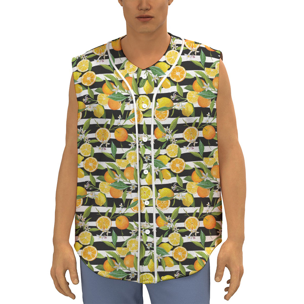 Orange And Lemon Striped Pattern Print Sleeveless Baseball Jersey