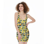 Orange And Lemon Striped Pattern Print Sleeveless Bodycon Dress