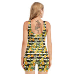 Orange And Lemon Striped Pattern Print Sleeveless One Piece Swimsuit