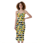 Orange And Lemon Striped Pattern Print Slim Fit Midi Cami Dress